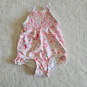Carter's EUC 6m Baby Girl Unicorn Floral One Piece Swimsuit Pink Crotch Snaps